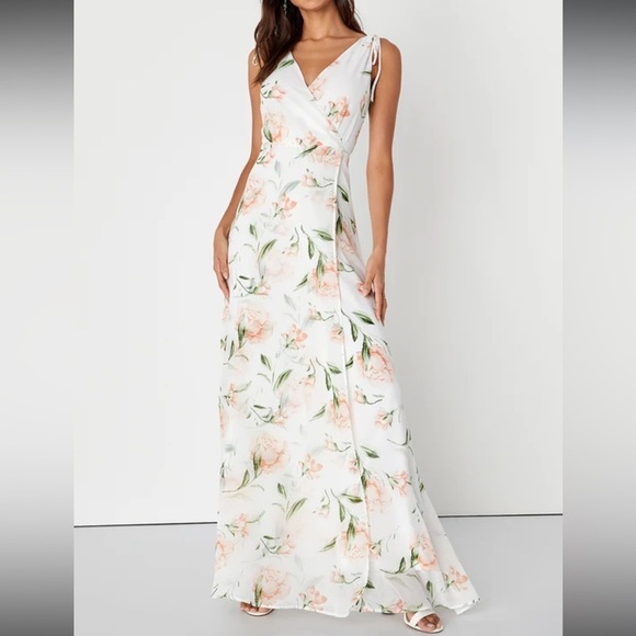 Lulus Dresses & Skirts - LULUS Romantic Possibilities White Floral Print Maxi Dress Size Large